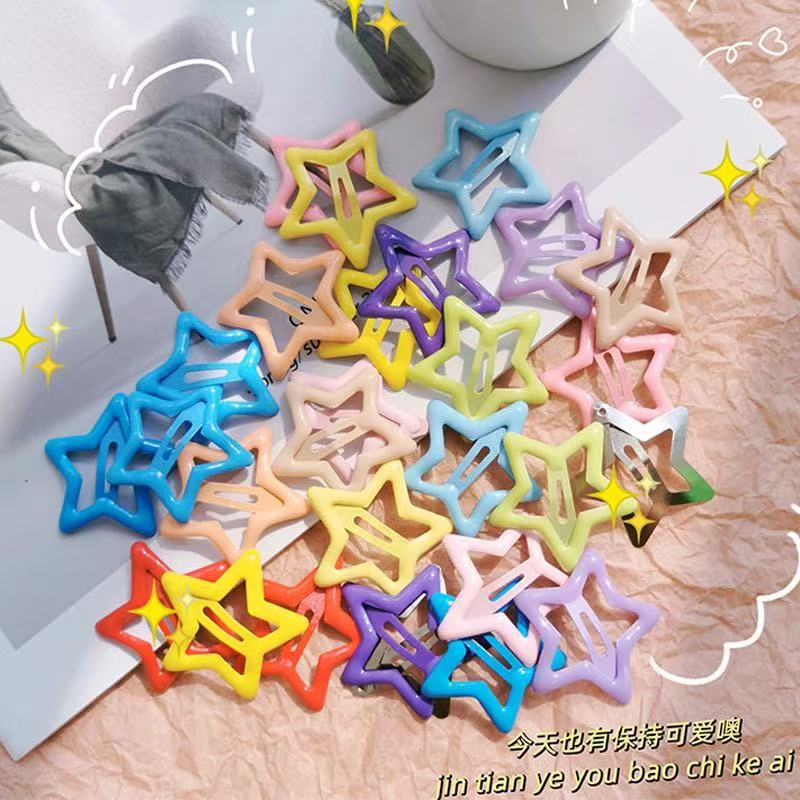 new dopamine five-pointed star dripping oil barrettes female side fringe clip hairpin broken hair bb clip small clip headdress details Picture