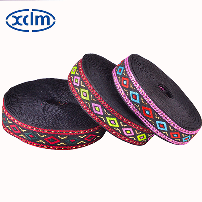 In stock: Polyester ethnic belt, diamond-shaped gold and silver thread woven belt, clothing accessories and decorations, 2cm hemmed jacquard woven belt, shoes and hats Specification image