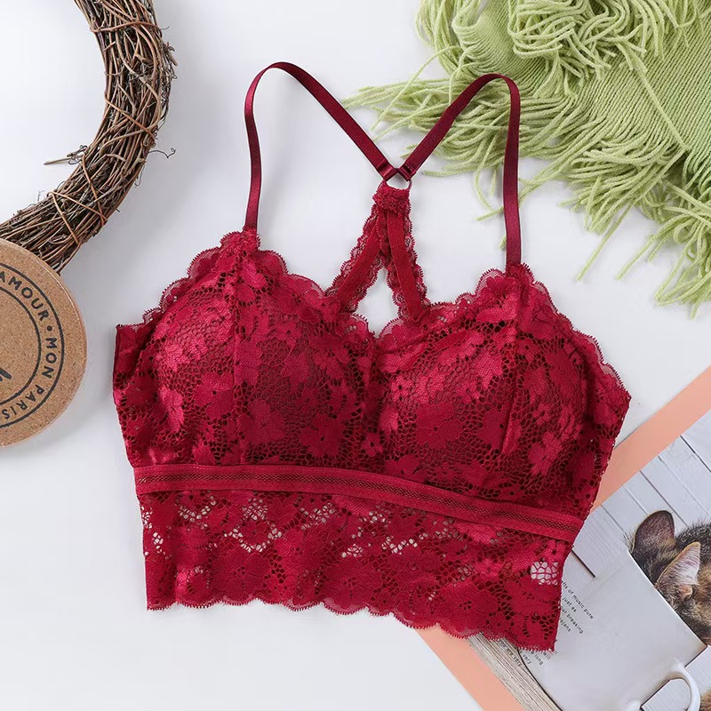 Wholesale of women's lace cross backrest sexy halter strapless high-elasticity high-quality backrest women's vests without steel rings, yoga bras and strapless underwear Specification drawing