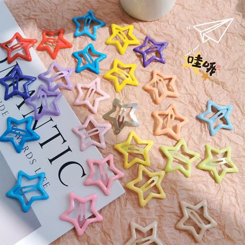 new dopamine five-pointed star dripping oil barrettes female side fringe clip hairpin broken hair bb clip small clip headdress Application Scenario