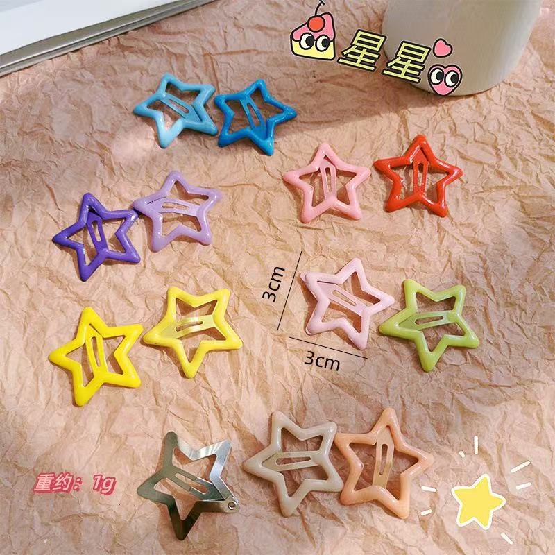 new dopamine five-pointed star dripping oil barrettes female side fringe clip hairpin broken hair bb clip small clip headdress Specification drawing