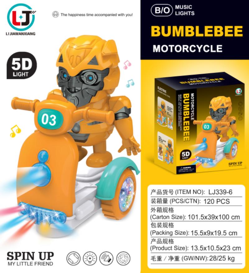 Cross-border e-commerce children's best-selling electric universal direction, Martha KT cat, Spider-Man, Bumblebee, Astronaut motorcycle, light, music, glowing toy motorcycle details Picture