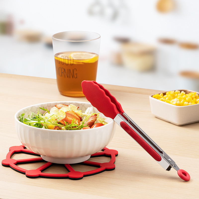 Stainless steel silicone food tongs, outdoor barbecue and meat tongs, steak tongs, high-temperature resistant food tongs, kitchen tools, BBQ details Picture