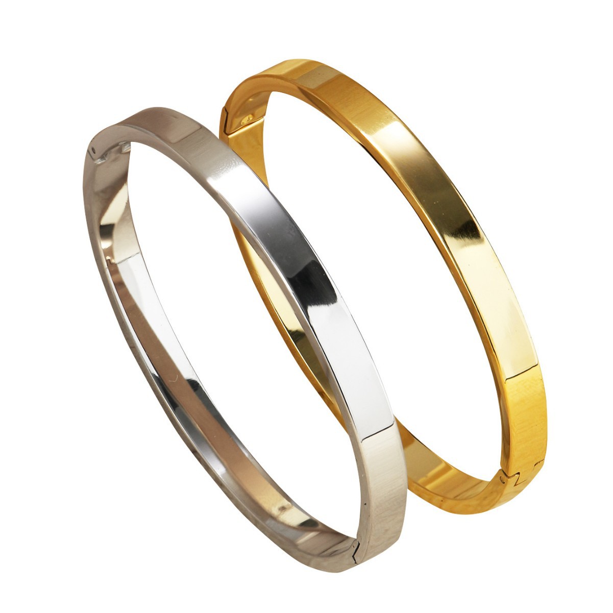 Cross-border fashion, simple and plain stainless steel, gold bracelet, neutral and cold style for women's commuting, silver bracelet details Picture