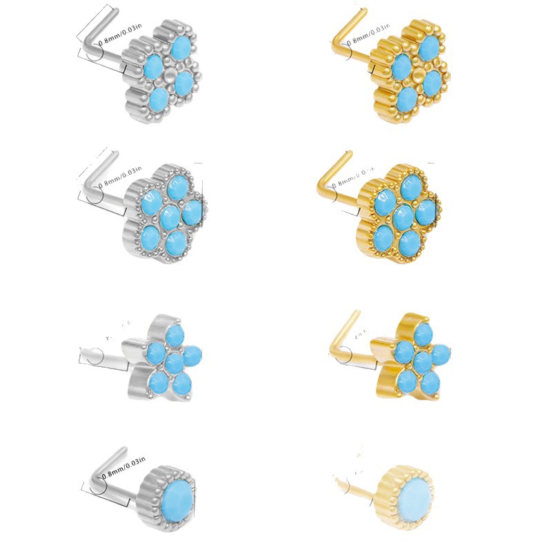 创意饰品多款个性穿刺耳钉耳环简约时尚男女通用装饰品配饰盖贝欧美跨境小清新蓝色系列小花L杆穿刺鼻钉五角星鼻钉鼻饰 详情图9