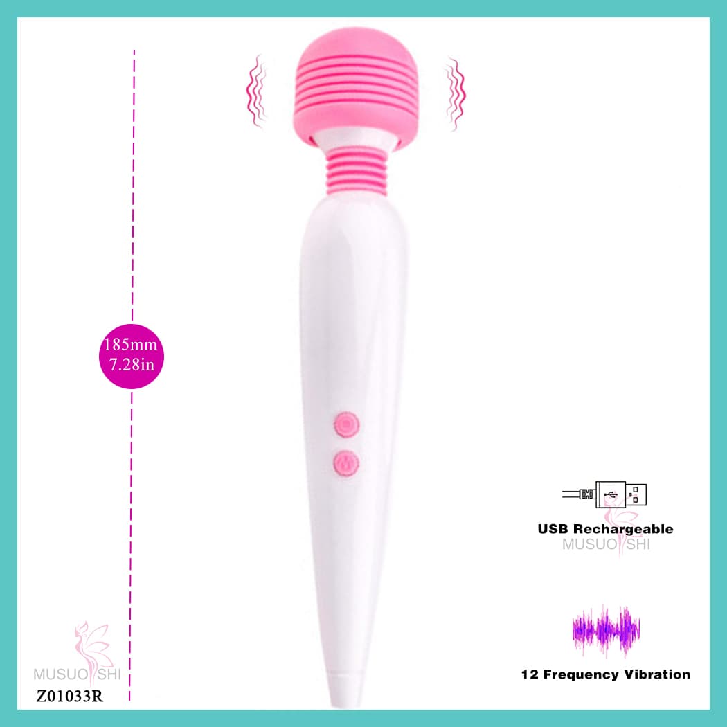 Z01033R Body Safe Silicone AV Vibrator for Women Clitoral Vibrator Clit Stimulator Adult Sex Toys USB Rechargeable Vibrator - 12 Frequency, .28in, Pink full figure