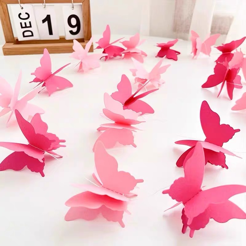 结婚立体蝴蝶纸拉花装饰节庆派对长条喜字婚房布置折纸窗帘挂件