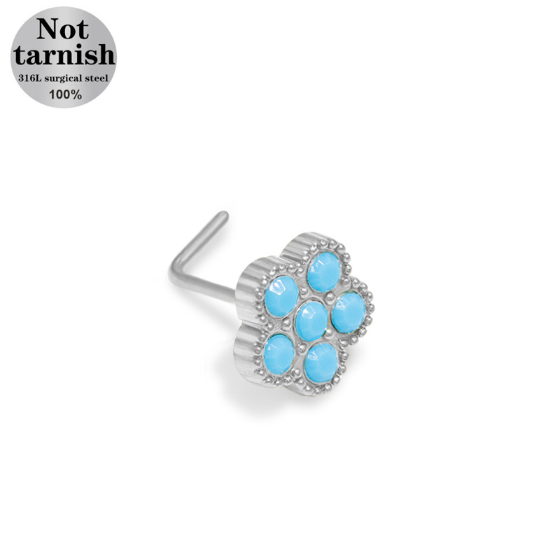 创意饰品多款个性穿刺耳钉耳环简约时尚男女通用装饰品配饰盖贝欧美跨境小清新蓝色系列小花L杆穿刺鼻钉五角星鼻钉鼻饰 详情图11