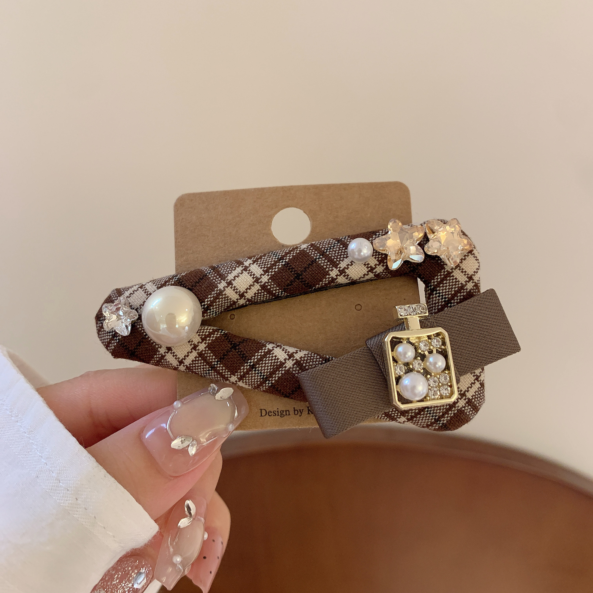 korean new british khaki plaid bb clip barrettes fashion high sense bang clip side clip children's hair accessories Specification drawing