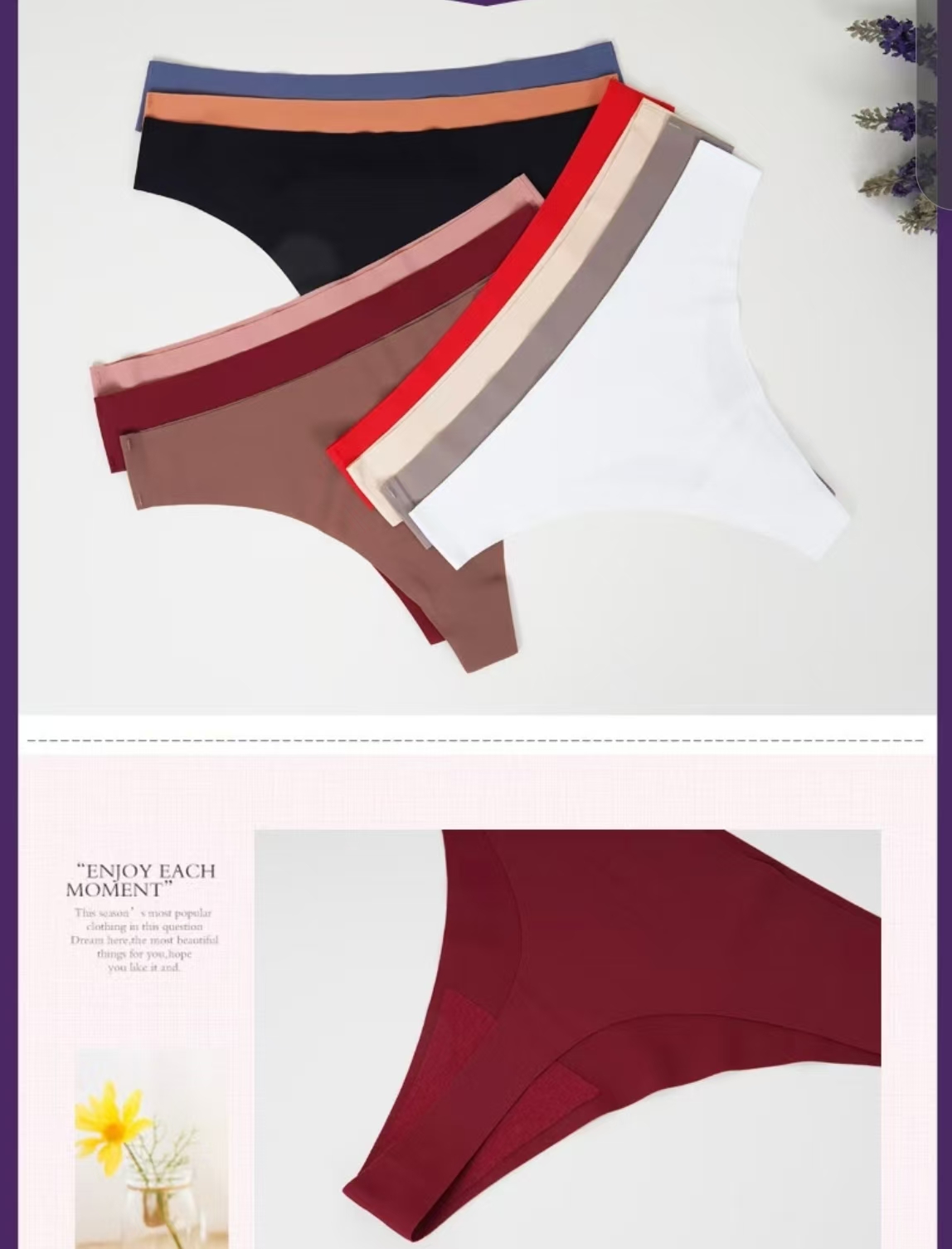 Seamless ice silk mid-low waist girl thong yoga pure sensual sensual women European and American underwear