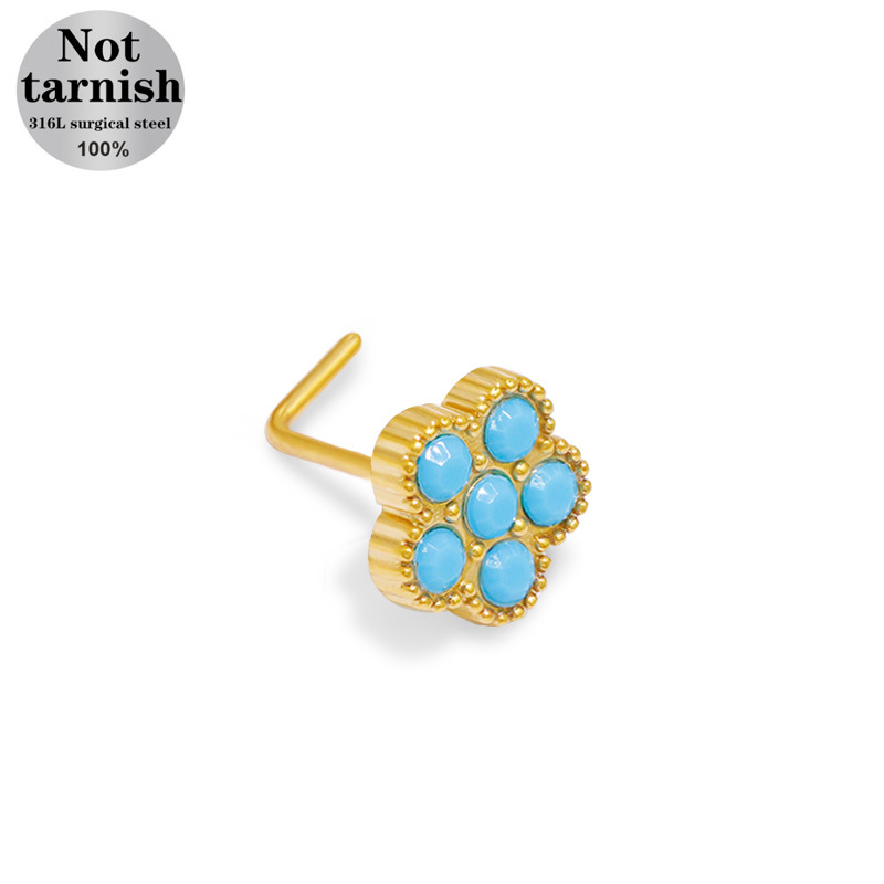 创意饰品多款个性穿刺耳钉耳环简约时尚男女通用装饰品配饰盖贝欧美跨境小清新蓝色系列小花L杆穿刺鼻钉五角星鼻钉鼻饰 详情图12