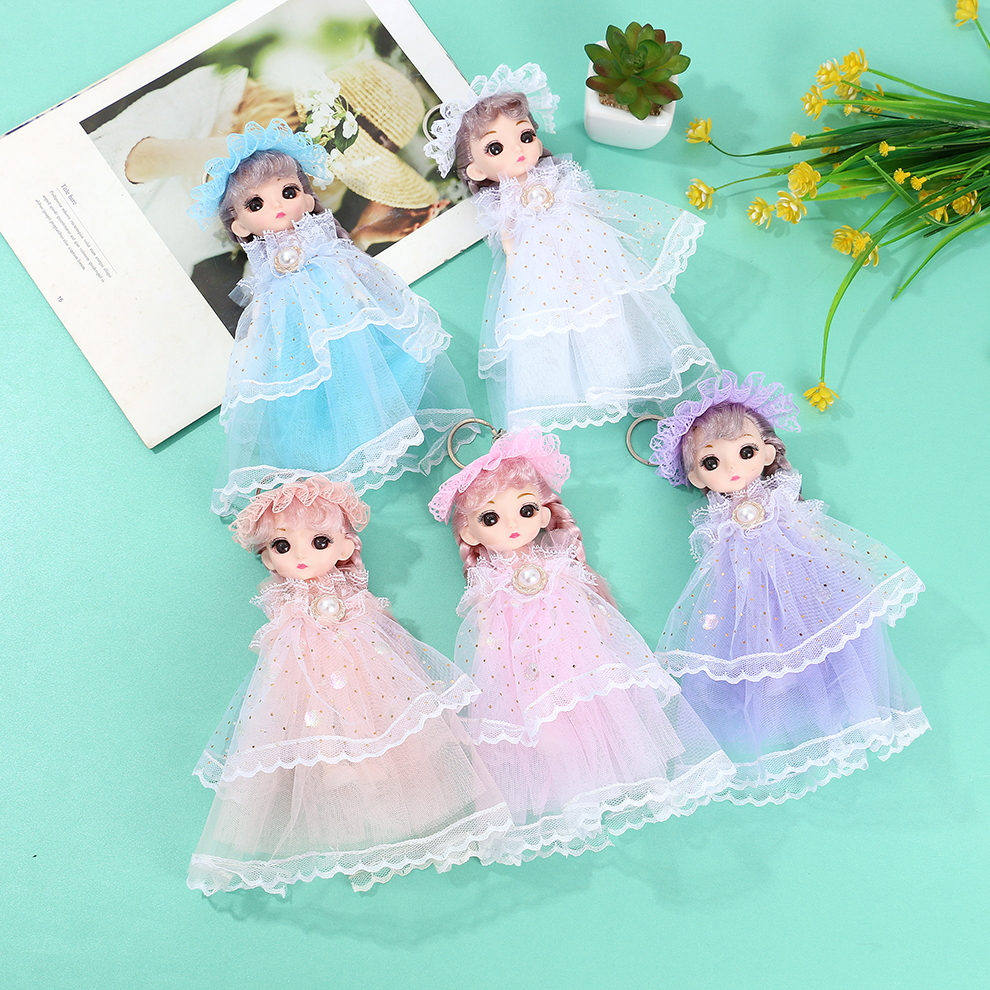 17 cm cartoon Barbie doll keychain, cute, trendy and exquisite wedding dress doll, princess toy doll bag pendant