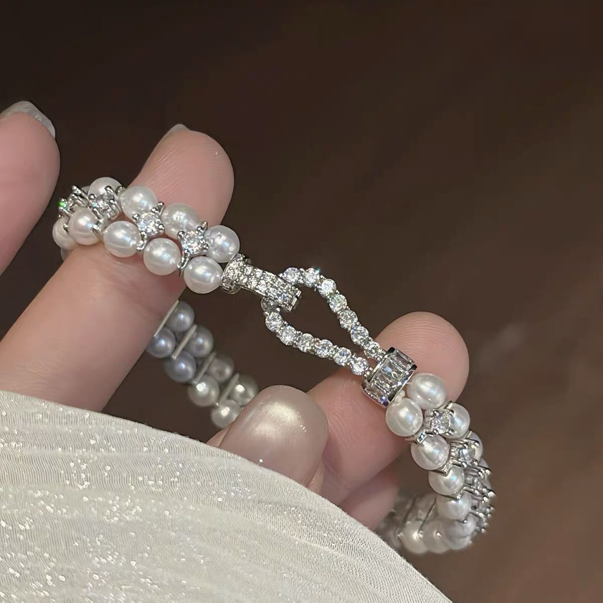 双排扣手链天然淡水珍珠饰品珍珠首饰项链详情图5