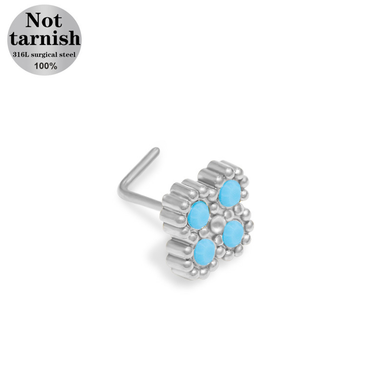 创意饰品多款个性穿刺耳钉耳环简约时尚男女通用装饰品配饰盖贝欧美跨境小清新蓝色系列小花L杆穿刺鼻钉五角星鼻钉鼻饰 产品图