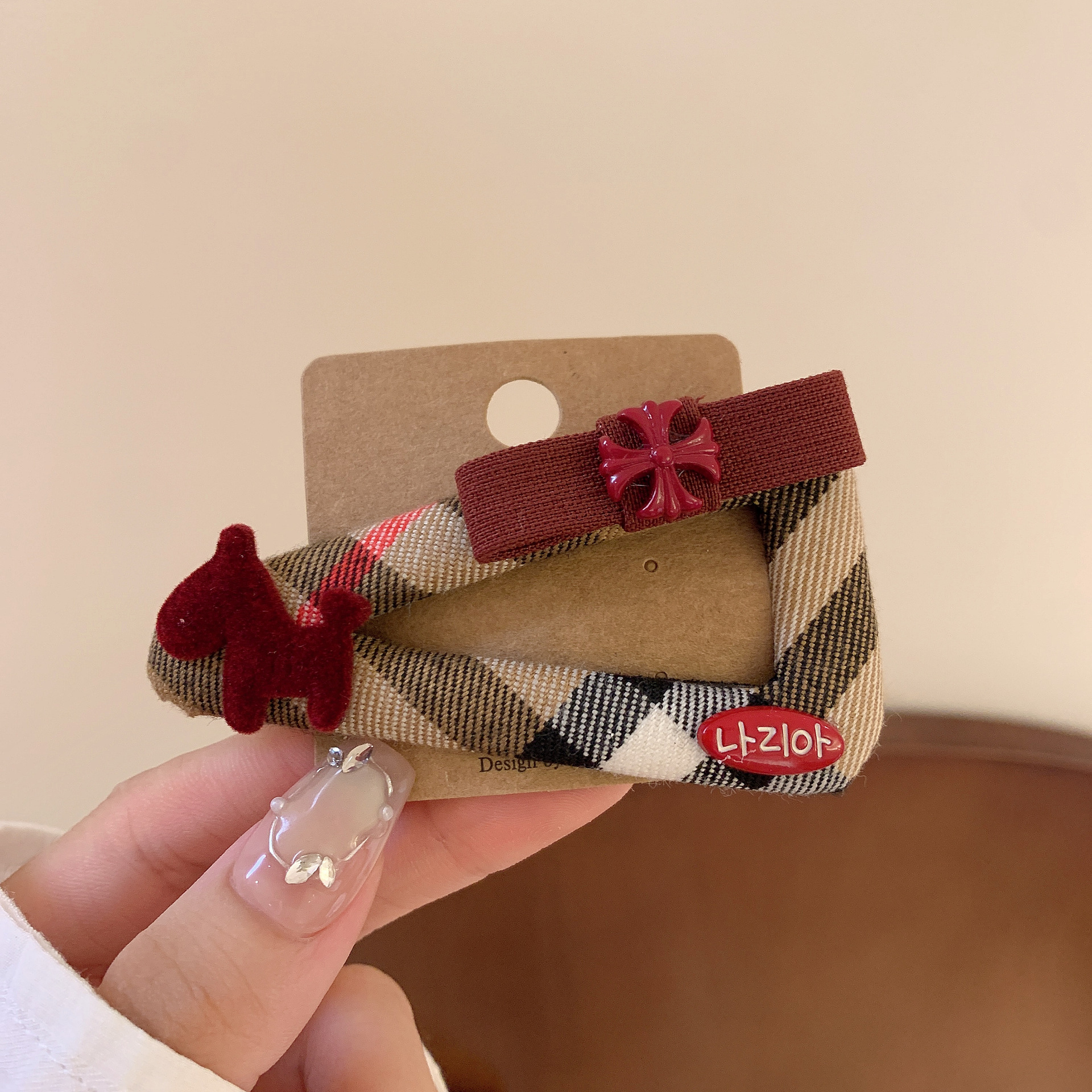 korean new british khaki plaid bb clip barrettes fashion high sense bang clip side clip children's hair accessories details Picture