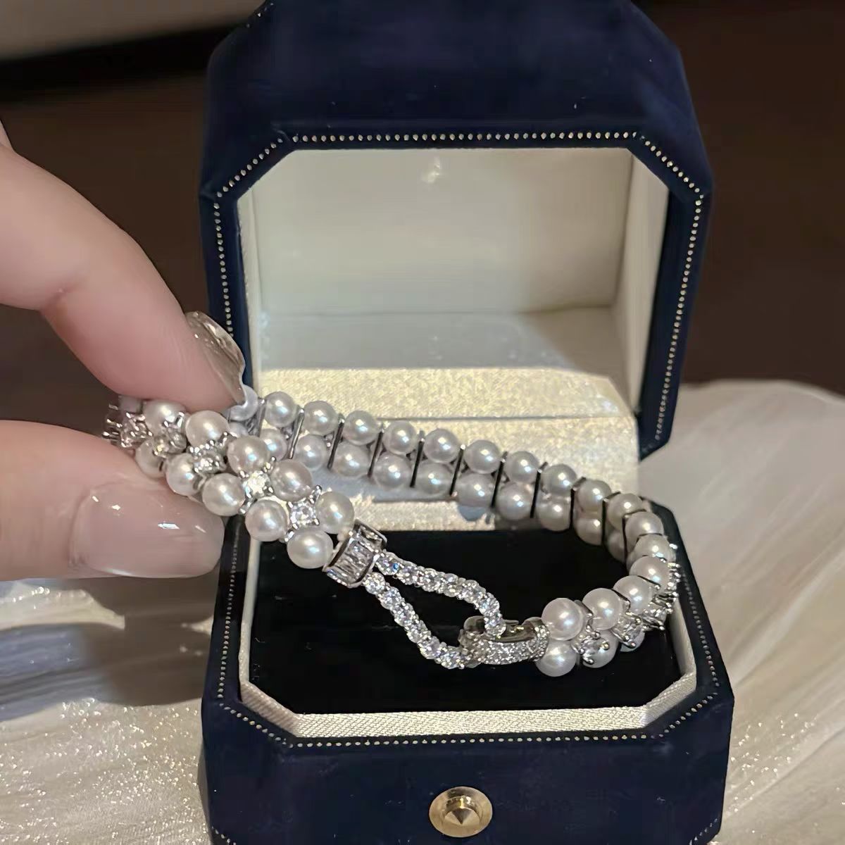 双排扣手链天然淡水珍珠饰品珍珠首饰项链细节图