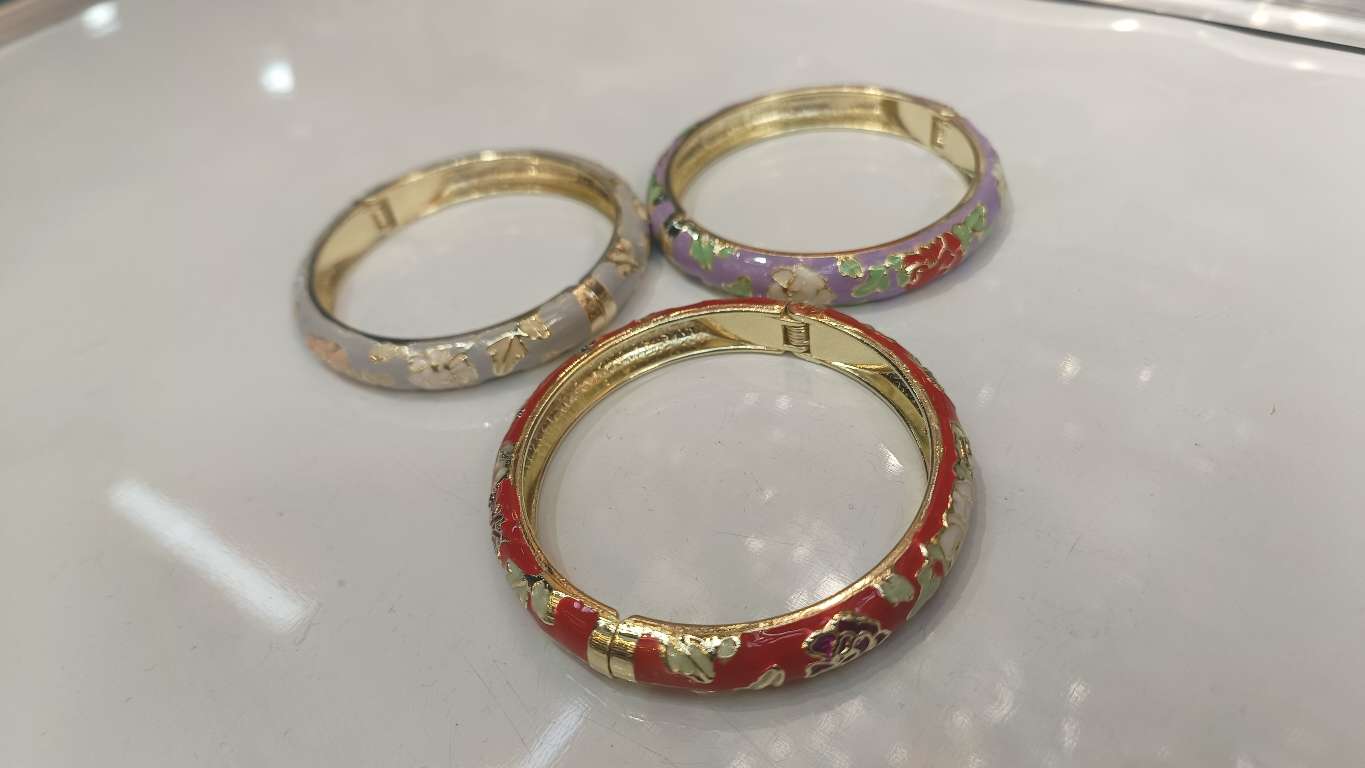 中式景泰蓝牡丹花开口珐琅釉手镯