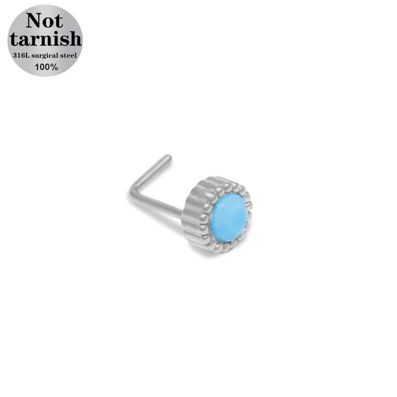 创意饰品多款个性穿刺耳钉耳环简约时尚男女通用装饰品配饰盖贝欧美跨境小清新蓝色系列小花L杆穿刺鼻钉五角星鼻钉鼻饰 细节图