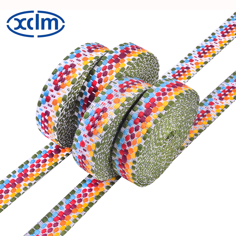 In stock: 2.5cm thickened cotton strap, colorful woven jacquard strap, versatile canvas decoration, polyester-cotton pet strap, luggage pic 1