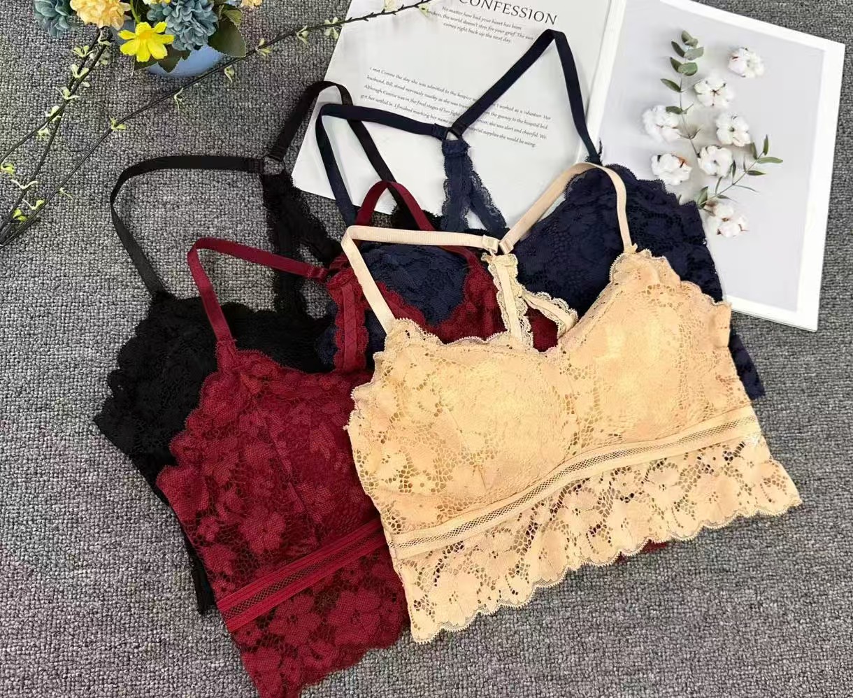 Wholesale of women's lace cross backrest sexy halter strapless high-elasticity high-quality backrest women's vests without steel rings, yoga bras and strapless underwear full figure