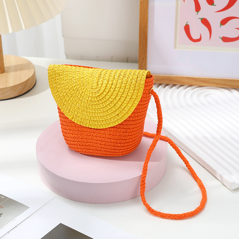 Summer season vacation paja color woven bag 2025 nuevo boho paja bag mujer crossbody pequeños bolsos niños bolsos niños niños patchwork Specification image