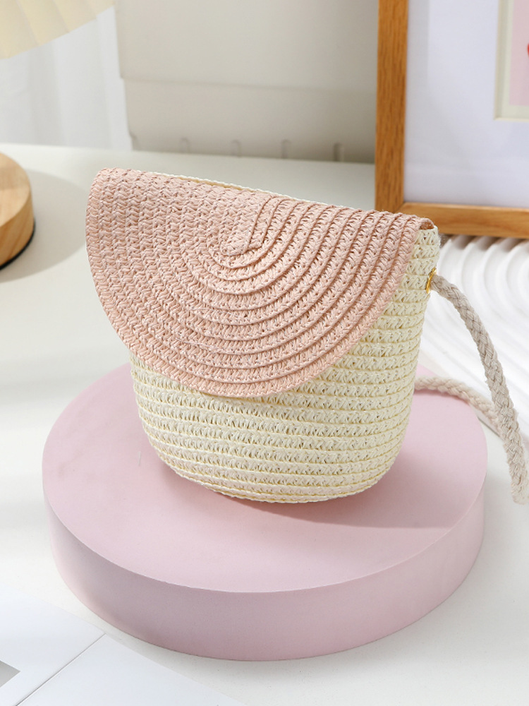 Summer season vacation paja color woven bag 2025 nuevo boho paja bag mujer crossbody pequeños bolsos niños bolsos niños niños patchwork detail image 4