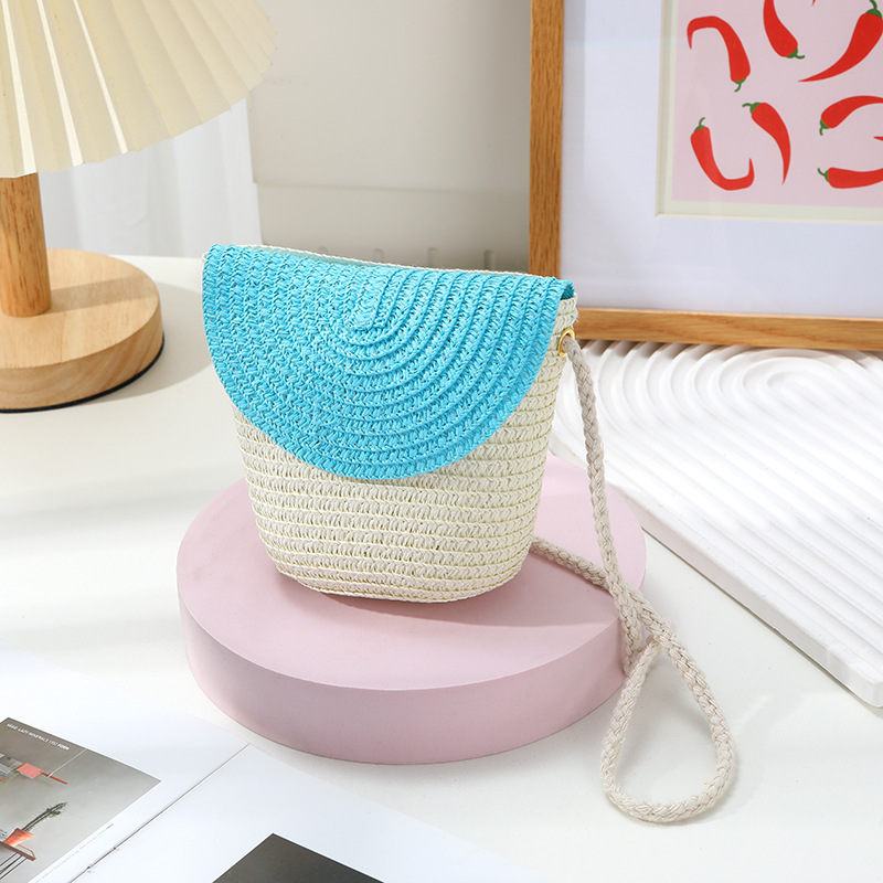 Summer season vacation paja color woven bag 2025 nuevo boho paja bag mujer crossbody pequeños bolsos niños bolsos niños niños patchwork detail image 6