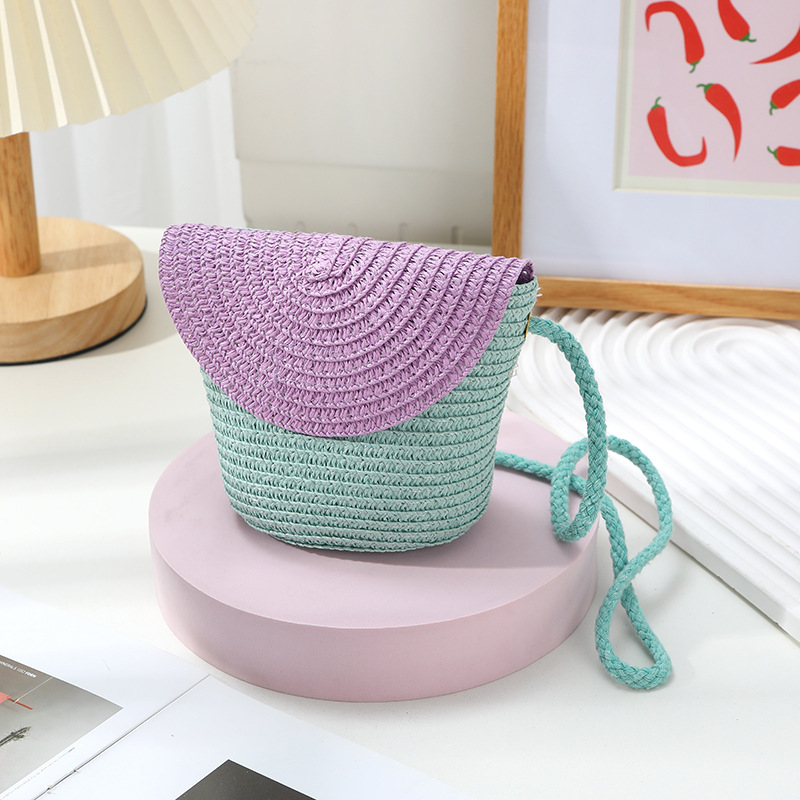 Summer season vacation paja color woven bag 2025 nuevo boho paja bag mujer crossbody pequeños bolsos niños bolsos niños niños patchwork detail image 8