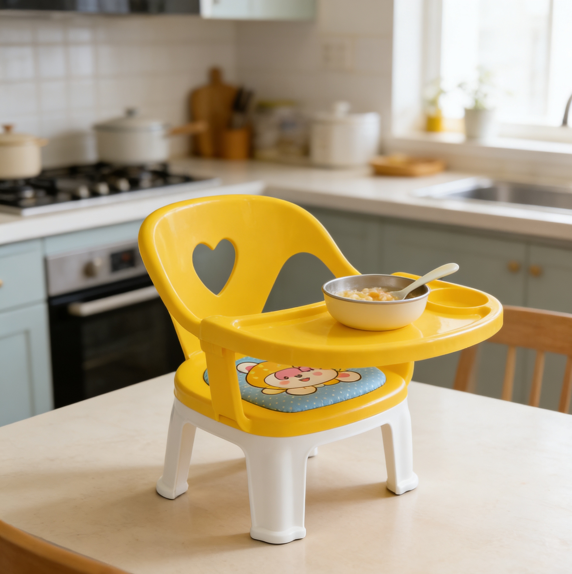 Baby high chair, multi-functional eating seat, children's cartoon backrest, call chair with plates Application Scenario