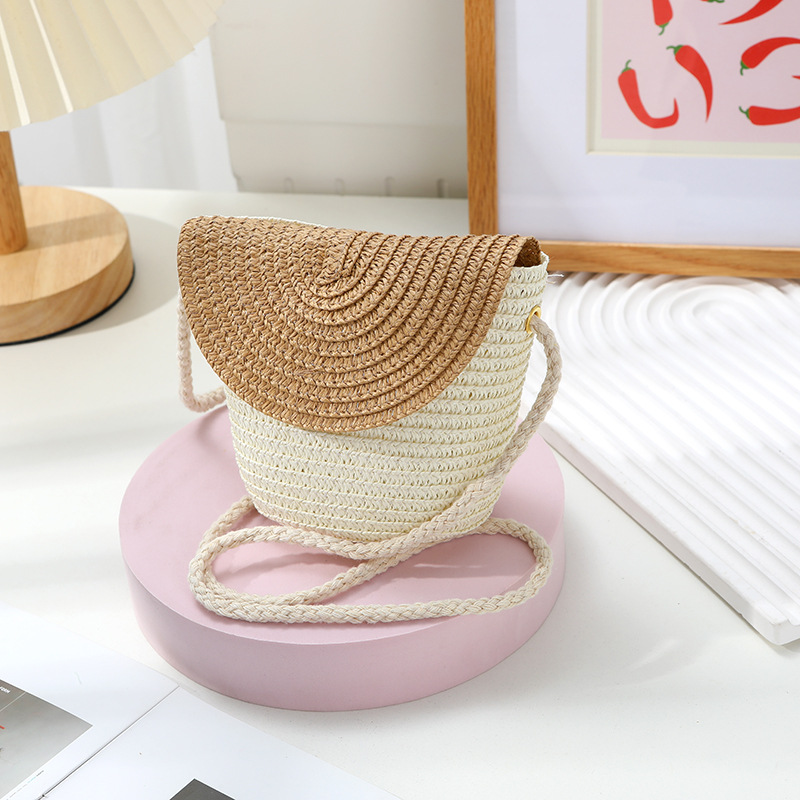 Summer season vacation paja color woven bag 2025 nuevo boho paja bag mujer crossbody pequeños bolsos niños bolsos niños niños patchwork detail image 7