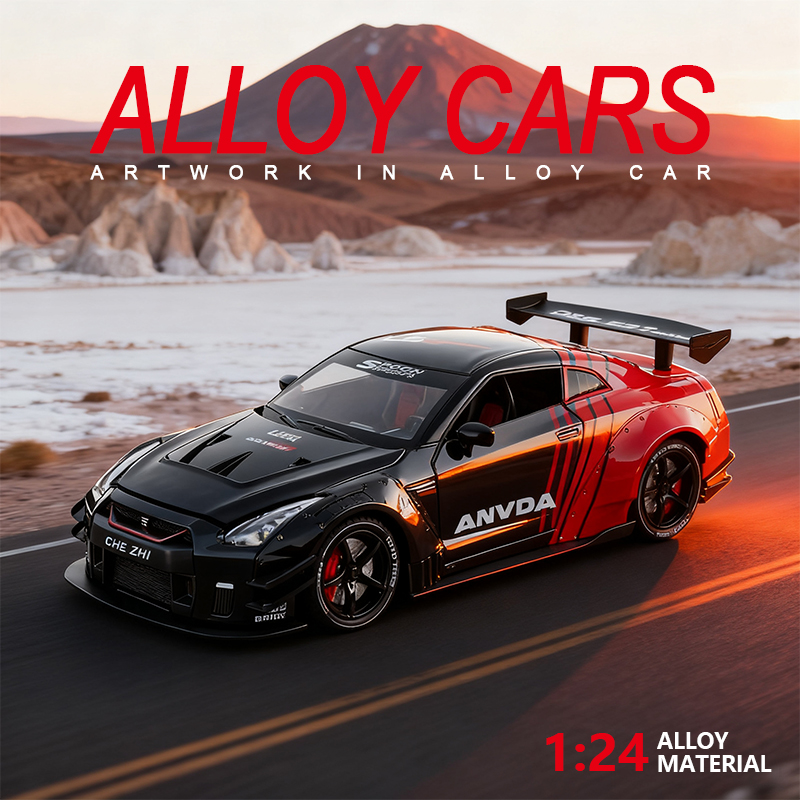 仿真1比24日产GTR35喷雾跑车赛道版合金汽车模型男孩玩具批代发
