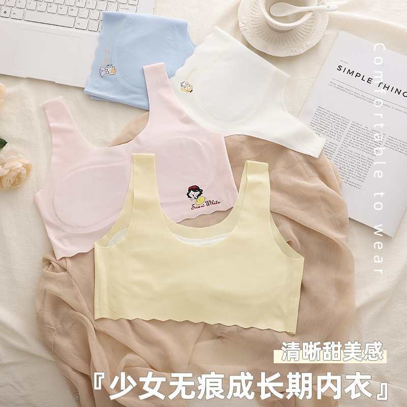 Southeast Asian seamless breathable vest for junior high school development, girls' underwear, bra, summer underwear, light and thin children's underwear, ice silk dress, ice silk seamless vest, breathable bra details Picture
