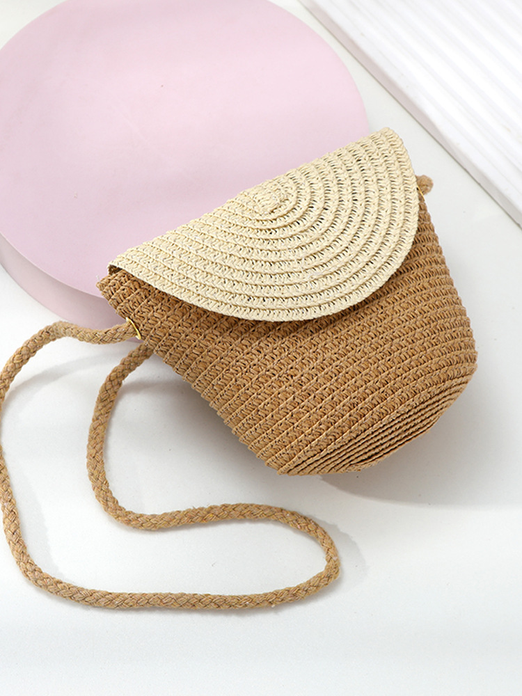 Summer season vacation paja color woven bag 2025 nuevo boho paja bag mujer crossbody pequeños bolsos niños bolsos niños niños patchwork detail image 9