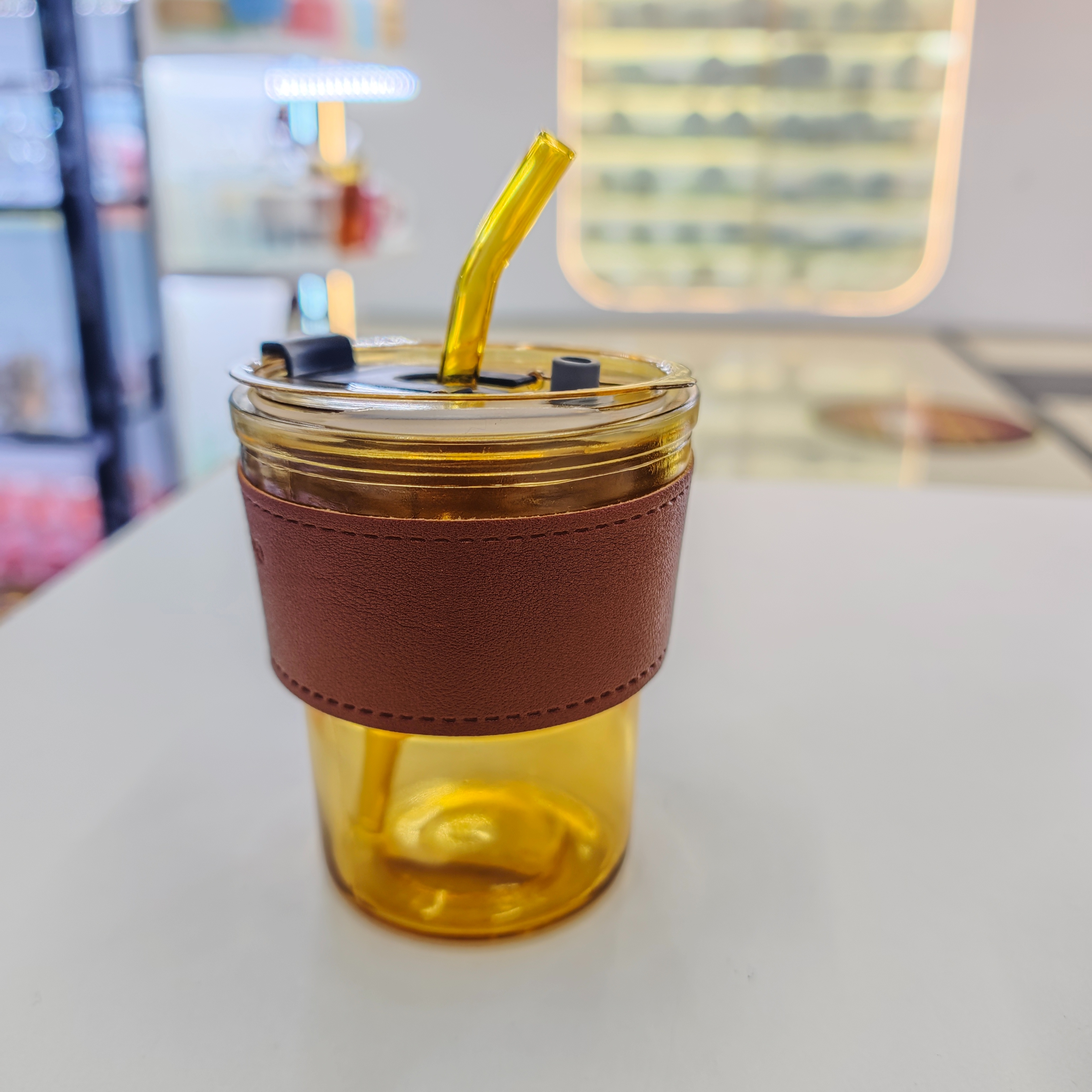 网红杯竹节玻璃杯400ml耐热咖啡吸管杯子ins风高颜值礼品水杯果汁杯牛奶早餐杯家用商用杯子茶杯