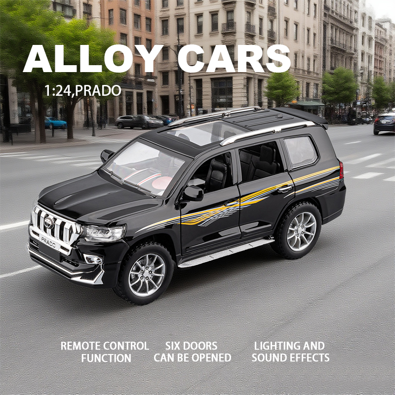 1：24丰田普拉多合金汽车模型回力声光玩具大号越野车遥控车款（包电）