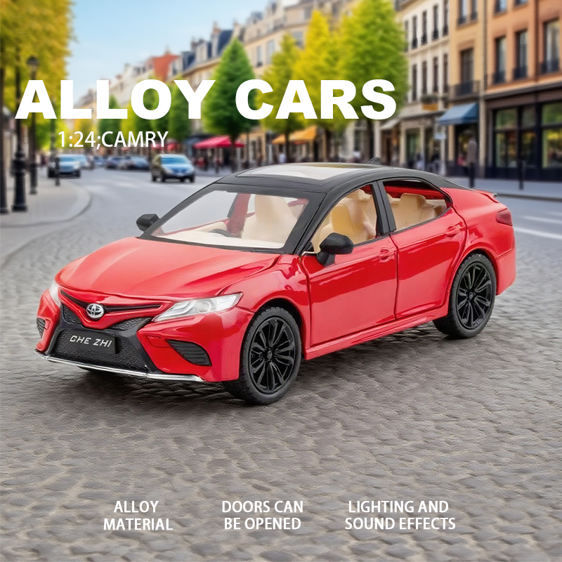 1:24丰田凯美瑞合金汽车模型回力开门玩具仿真金属车盒装男孩