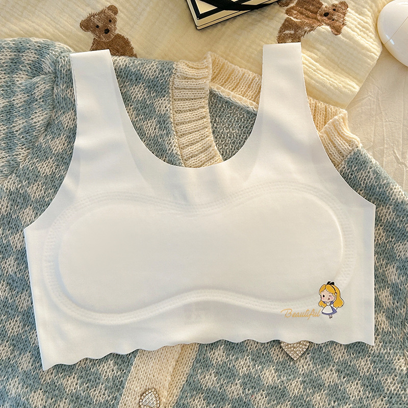 development period girl's underwear 9-16 years old girl tube top ice silk traceless vest junior high school students breathable bra thin Item Picture