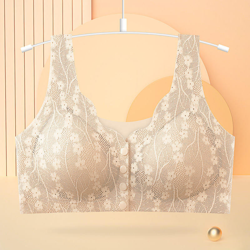 front buckle no sense of age middle-aged and elderly mothers thin underwear lace wireless bra women's nursing vest chest Item Picture