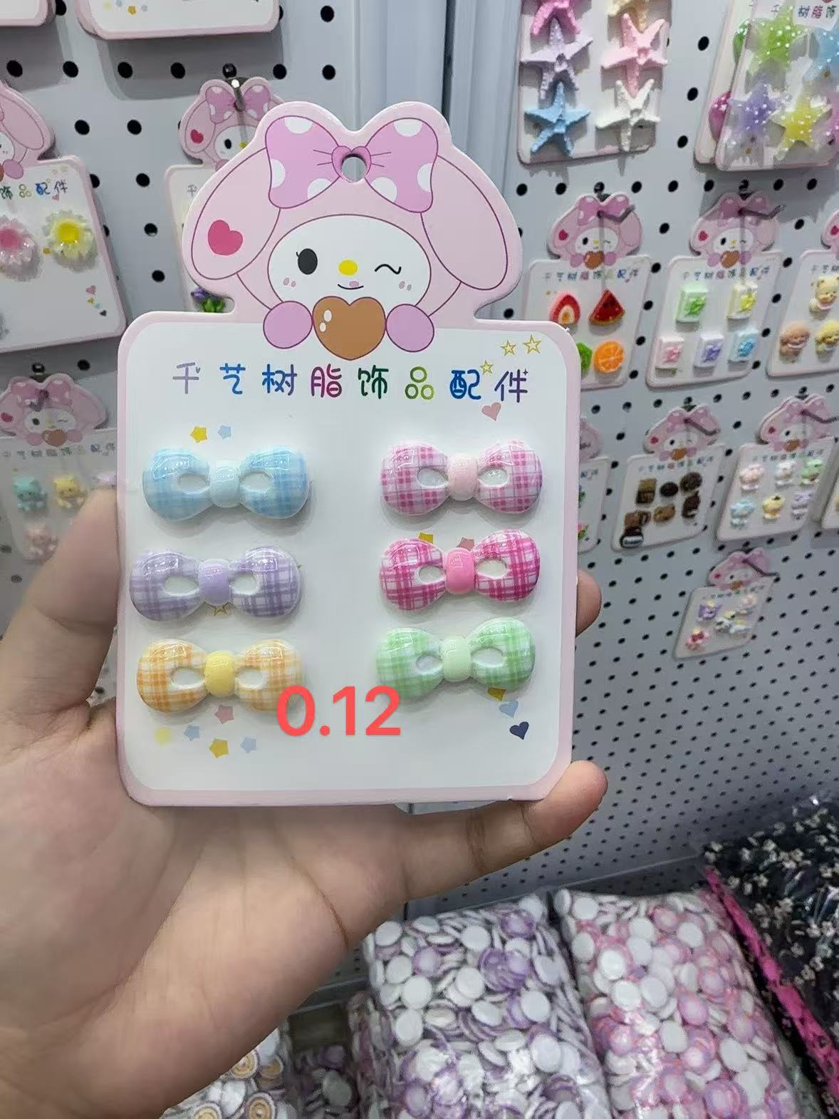 千艺树脂可爱彩色格子蝴蝶结diy饰品配件