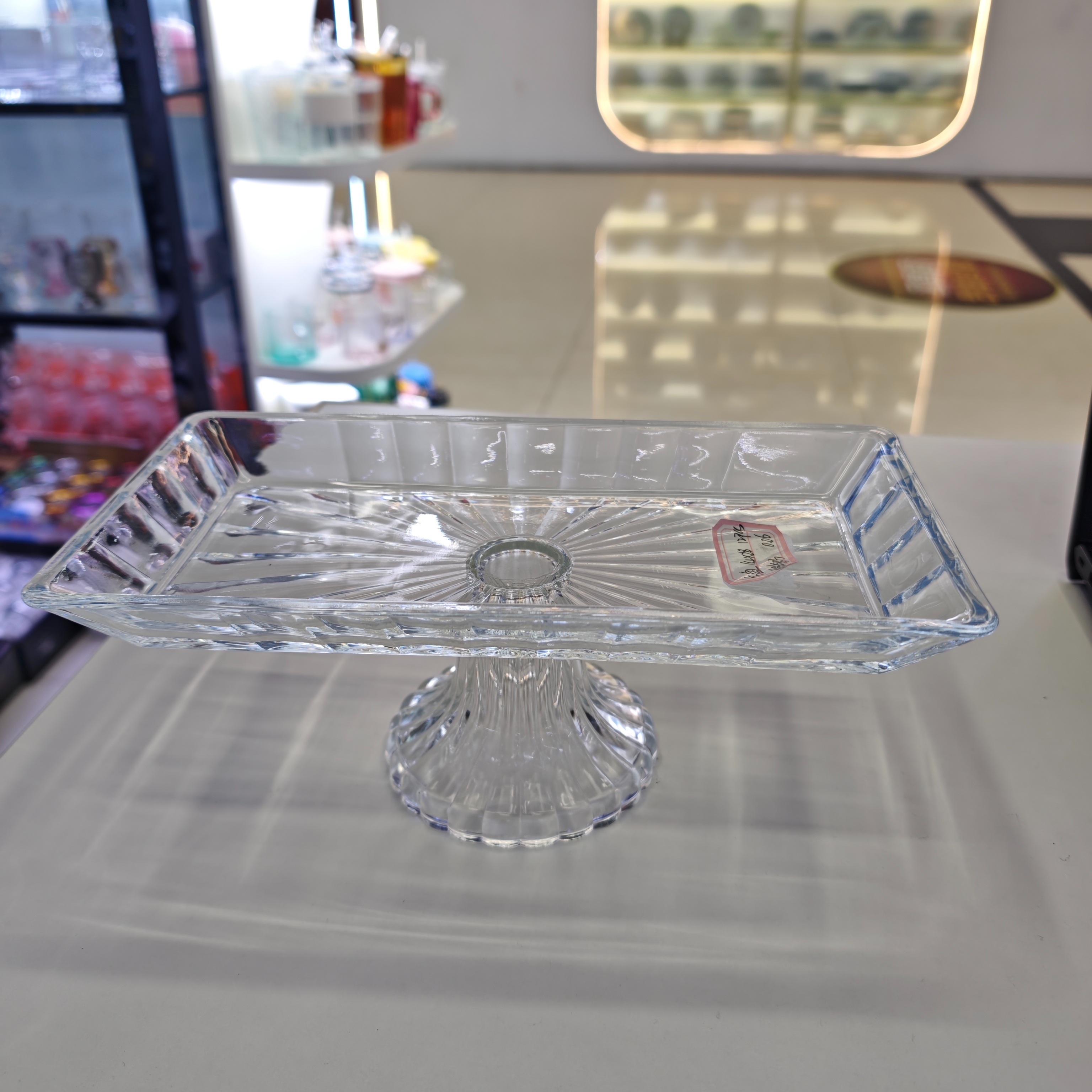 玻璃蛋糕盘高脚玻璃果盘水果点心托盘西点盘客厅糖果干果盘浮雕方形盘子