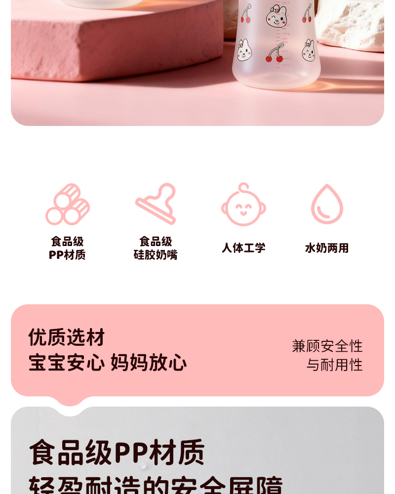 240ML宽口pp奶瓶婴儿奶瓶宝宝防呛防胀气奶瓶仿母乳感详情2