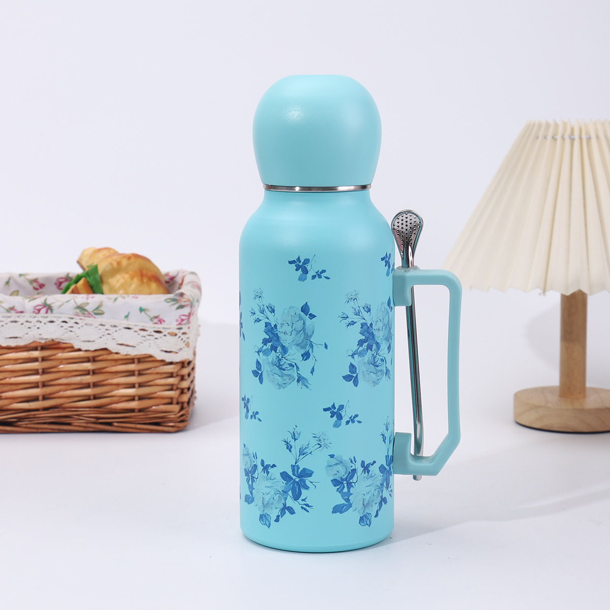 cross-border 304 stainless steel football cup large capacity outdoor portable sports kettle with straw spoon thermos cup details Picture