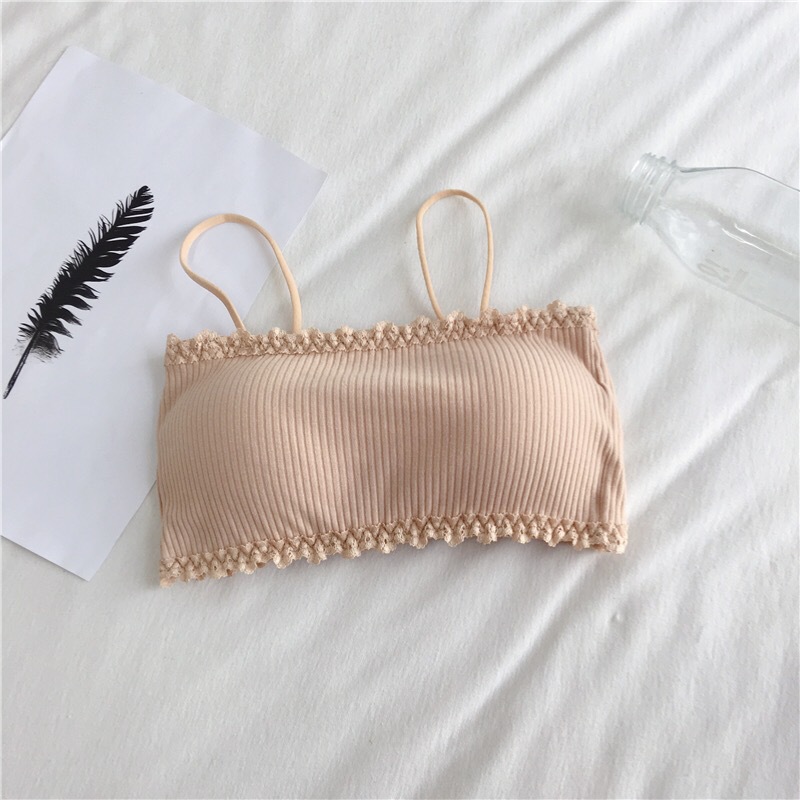 cross-border strapless bra and undershirt cotton strap tube top beautiful back girl underwired padded with breasted chest wrap underwear students details Picture