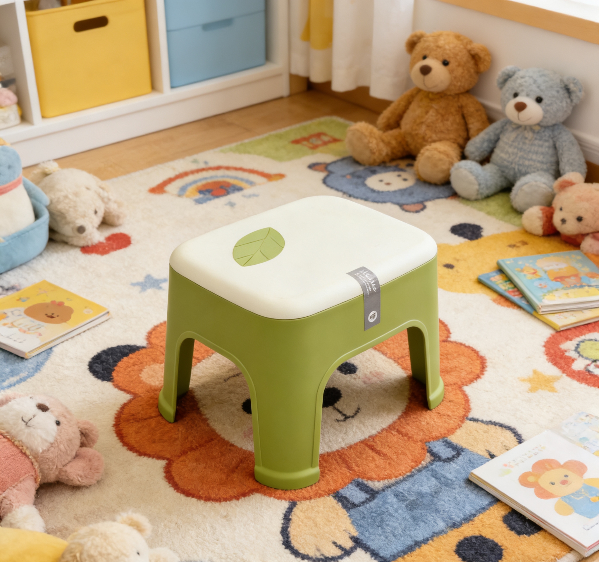 Creative green leaf plastic small square stool, home anti-slip seat cushion, children's small stool, cartoon green leaf plastic small stool, home children's anti-slip shoe-changing stool, bathroom low stool
