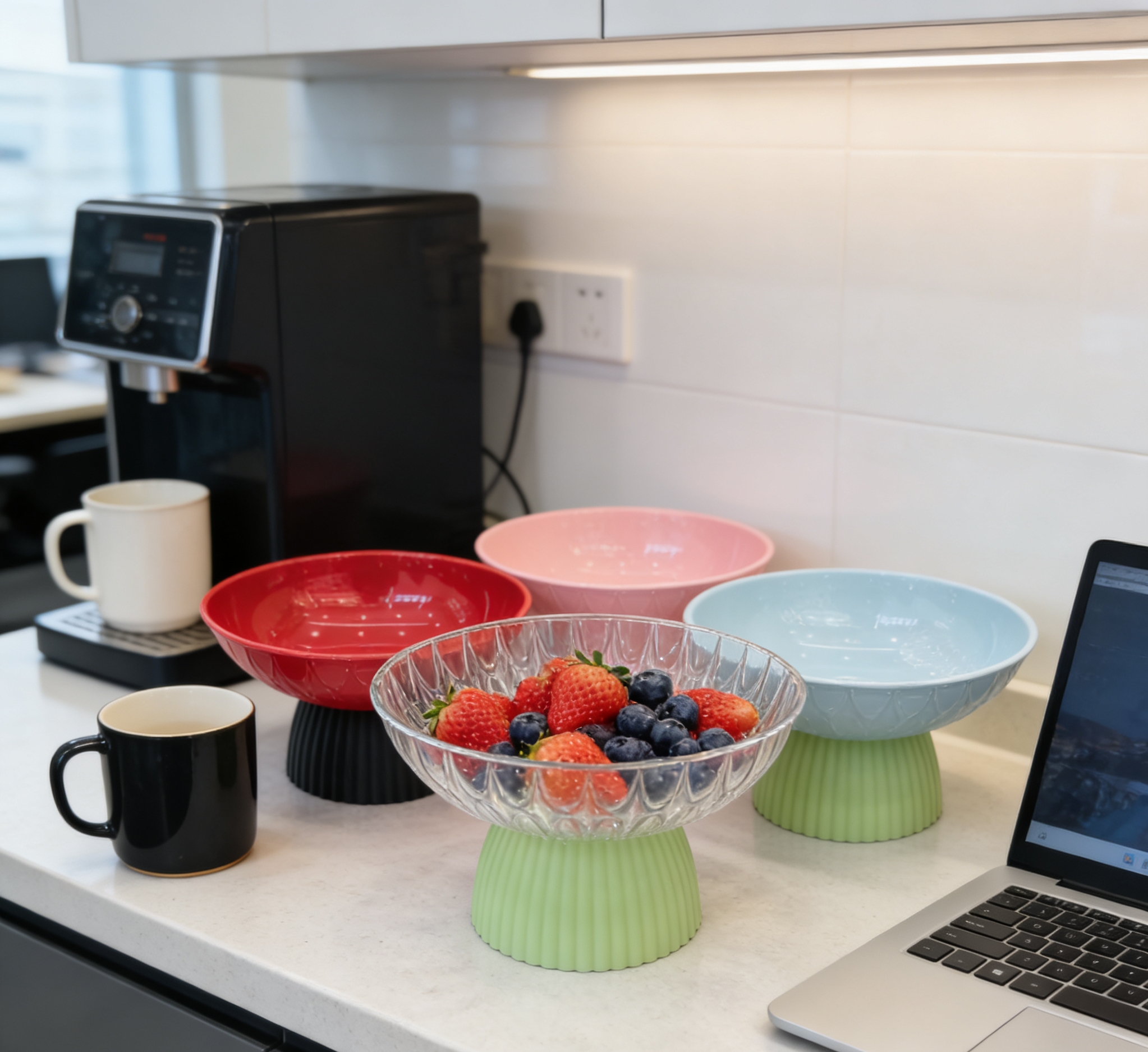 Color-blocking high-legged fruit platter set for living room coffee table, fruit and snack platter, creative pastry platter Item Picture