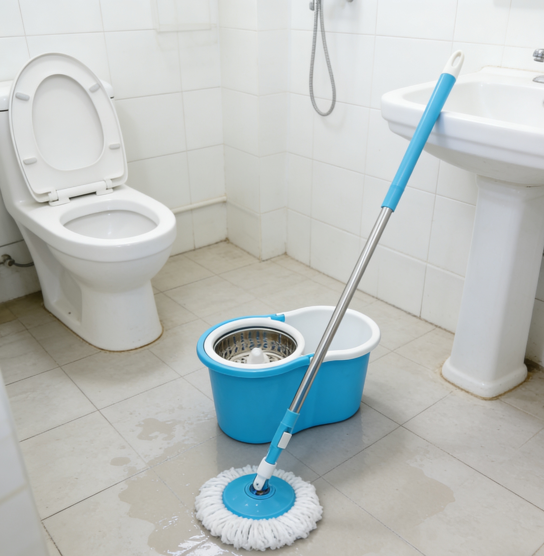 Hand-free rotating mop, a household lazy mopping wonder, automatic dehydration one-mop clean with bucket set, a lazy rotating mop, hand-free with bucket set, a household bathroom and kitchen water-absorbing mop wonder Item Picture