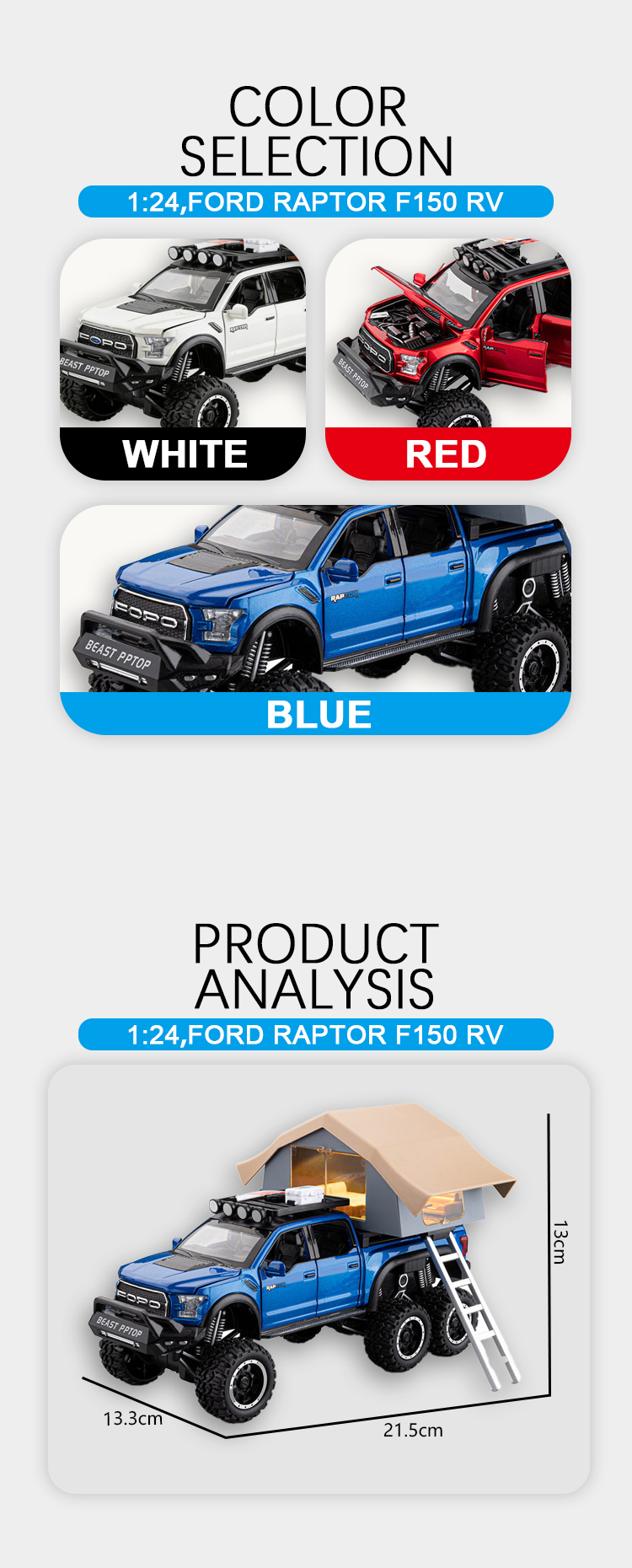 1:24福特猛禽F150房车仿真合金车模汽车模型金属玩具车摆件玩具详情4