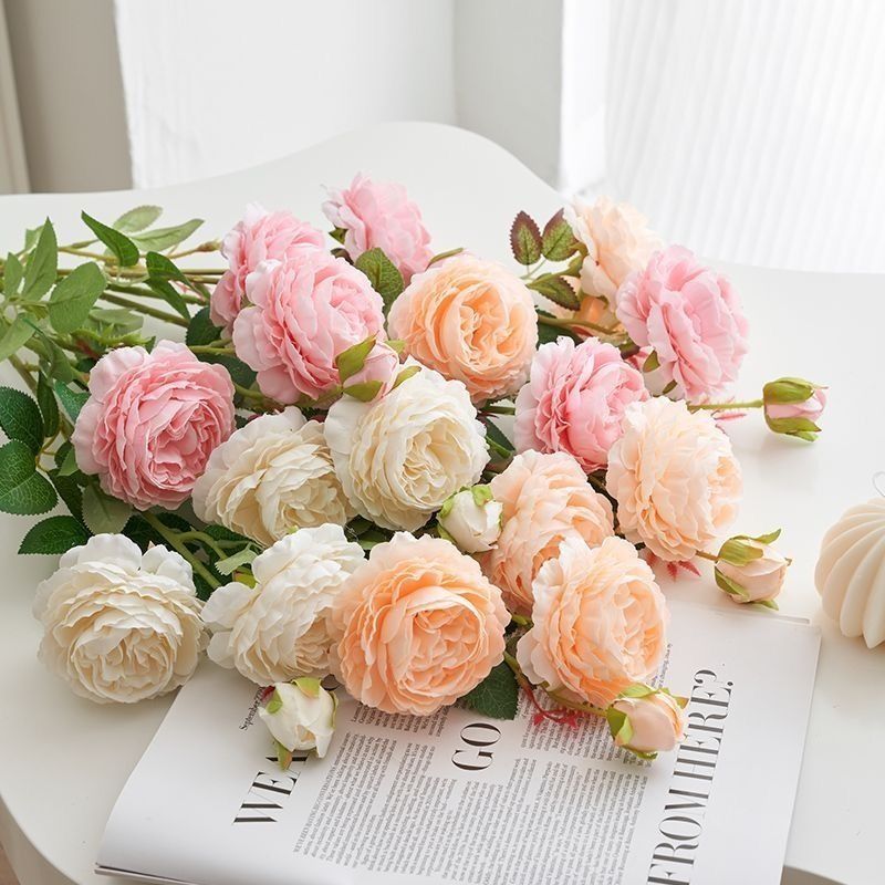 ins style western peony artificial/fake flower silk flower rose bouquet home living room and dining table decoration photo props details Picture