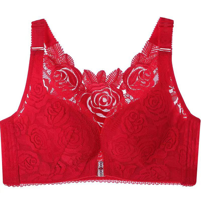 amazon plus size front buckle rose thin cup underwear women push up wireless independent stand bra big chest backless bra details Picture