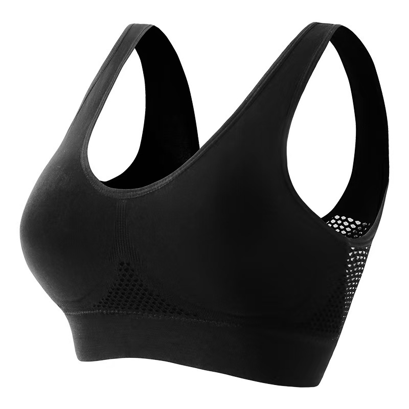 sportbra foreign trade mesh hollow breathable hole sports bra cross-border large size yoga running exercise underwear women details Picture
